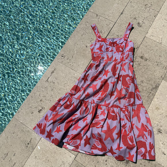 Farm Rio Dresses & Skirts - FARM Rio Purple and Red Starfish Print Midi Vacation Dress, Size Small